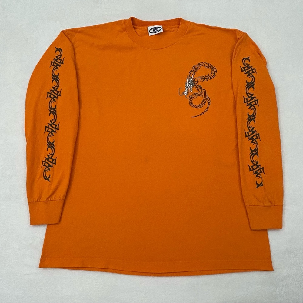 Vintage 2000s WD Sportswear Orange Tribal Dragon Skate Longsleeve Shirt Men L/XL